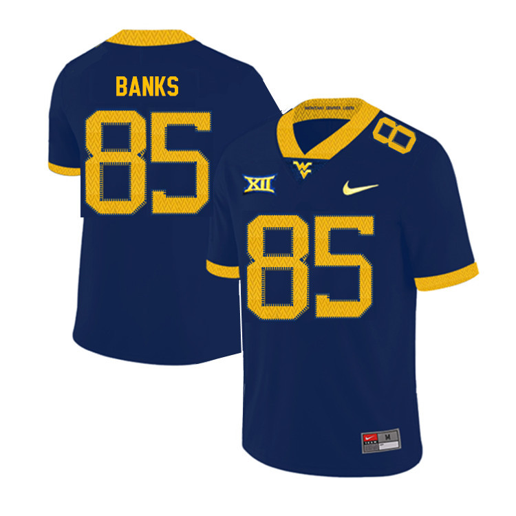 NCAA Men's T.J. Banks West Virginia Mountaineers Navy #85 Nike Stitched Football College 2019 Authentic Jersey GP23R05DD